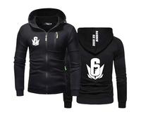 KGQSHFVF Sweat À Capuche Uni pour Homme Vêtement De Sport pour Rainbow Six Siege Haut À Fermeture Éclair Complète Manteau À Manches Longues Sweat-Shirt Imprimé-Black||M