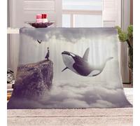 KGSK Couverture Canapé 3D Animaux Baleine Idées Impression Chaud Salon Douce Microfibre Jeté, Polaire 130x150 Adulte Flanelle Douce Et Chaude, Plaid Couverture Lit