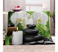 KGSK Couverture Canapé 3D Fleurs Blanches Bougie Pierre Impression Chaud Salon Douce Microfibre Jeté, Polaire 130x150 Adulte Flanelle Douce Et Chaude, Plaid Couverture Lit