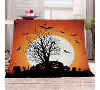 KGSK Couverture Canapé 3D Pleine Lune Citrouille Halloween Impression Chaud Salon Douce Microfibre Jeté, Polaire 130x150 Adulte Flanelle Douce Et Chaude, Plaid Couverture Lit