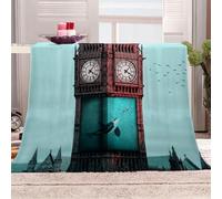 KGSK Couverture en Flanelle 3D Oceanarium Big Ben À Londres pour Enfants Et Garçons, Sherpa pour Adultes 80x100Cm pour Lit Et Canapé, Plaid Cadeau Fille, Chaude Microfibre