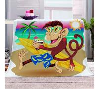 KGSK Couverture en Flanelle Animaux De Dessin Animé Singe 3D Impression Numérique, Polaire Douce Salon Canapé 150x200Cm pour Enfants Adultes, Personnalisée