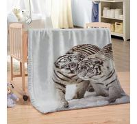 KGSK Couvertures Et Plaids 3D Blanc Animal Tigre Couverture en Flanelle Epaisse Douce, Jeté De Canapé Sherpa 100x120Cm Sherpa Chaude Et Confortable du Garçon Microfibre
