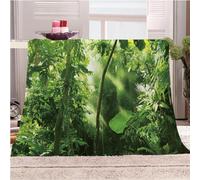 KGSK Douce Flanelle Couverture Lit 2 Personnes en Microfibre 3D Soleil Vert Forêt Tropicale Plaid Polaire 180x220Cm Adulte Enfants Chaud Et Doux en Peluche Plaid Canape Grande Taille Jeté De Canapé