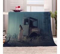 KGSK Douce Flanelle Couverture Lit 2 Personnes en Microfibre 3D Tracteur Usé Vintage Plaid Polaire 180x220Cm Adulte Enfants Chaud Et Doux en Peluche Plaid Canape Grande Taille Jeté De Canapé
