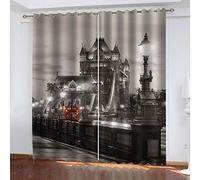 KGSK Rideaux Occultant, Isolation, Bâtiments De Ponts Urbains 3D Isolant Thermiques Draperie De Fenêtre pour Chambre Salon, 2 Px 250x200 Cm Rideau Moderne À Oeillets Chambre Enfant