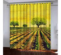 KGSK Rideaux Occultant, Isolation, Paysage Bucolique Rural 3D Isolant Thermiques Draperie De Fenêtre pour Chambre Salon, 2 Px 250x200 Cm Rideau Moderne À Oeillets Chambre Enfant
