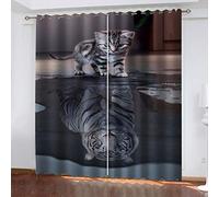 KGSK Rideaux Thermiques Isolants Anti Froid 240 Cm 3D Reflets Animaux Chatons Occultant Isolant Thermique Anti Froid À Oeillets, Lot De 2 Rideau Motif 264x240 Cm Décoration Salon Moderne Chambre