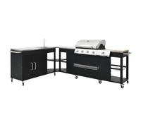 KGTKGTYER Barbecue à gaz 4 1 BBQ Cuisine Acier Inoxydable Station de | Avec évier et planche à découper, avec brûleur latéral, transportable sur roulettes