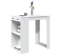 KGTKGTYER Table de bar avec tiroir et 2 étagères, table haute en bois blanc | Design peu encombrant, polyvalent, construction stable