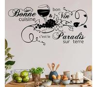 KGXUEDAO Cuisine restaurant vin ustensiles de cuisine famille amour citations stickers muraux cuisine française sur terre vigne plantes restaurant art mural autocollant