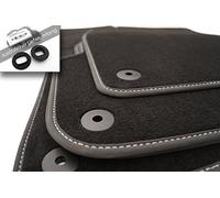 kh Teile Lot de 4 Tapis de Sol en Velours pour Touareg 7L - Accessoires de Tuning - Noir - Coutures décoratives argentées