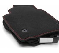 kh Teile Lot de 4 tapis de sol pour Polo 6 - Qualité premium - En velours - Tapis de voiture - Noir - Coutures décoratives rouges