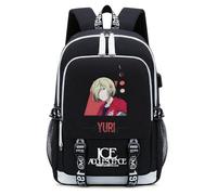 KHAFVXTP Yuri!!! o-n Ice Cartable Garcon Primaire, Décontracté Sac D'école avec Bandoulière Réglable, Cartable Respirant pour Hommes Femmes, Unisexe(Black2)