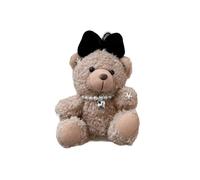 (Khaki) Chic Plush Bear with Bowknot Keychain Toy Pendant Keyrings Versatile Hanging Charm for Keys and Bag Embellishment Pink