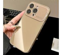 (Khaki,iPhone 16 Pro)Luxury Crystal Glass Case for iPhone 16 to 11 Pro Max, Glossy Candy Bumper Cover in Plain Colours for Elegant Protection
