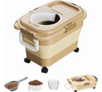 (Khaki)Récipient pliable pour aliments pour animaux Boîte de rangement pour aliments pour chiens avec roulettes amovibles Travel Silicone Bowl and Scoop pour aliments pour animaux Riz Farine