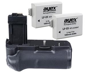 Khalia photo Grip Meike Batterie pour Canon EOS 1000D, 500D, 450D - comme BG-E5 Power Pack + 2 batterie LP-E5 avec déclencheur vertical et de nombreuses fonctions (grip vertical / poignée de batterie)