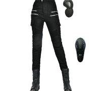 KHAMEO Femme Pantalon De Moto Protection Moto Pantalon Jeans De Moto Pantalon D'armure De Motard Pantalon De Protection Pour Vélo, 4 X Tapis De Protection (Black,S)