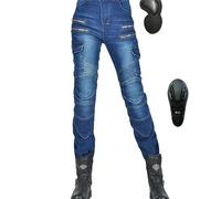 KHAMEO Femme Pantalon De Moto Protection Moto Pantalon Jeans De Moto Pantalon D'armure De Motard Pantalon De Protection Pour Vélo, 4 X Tapis De Protection (Blue,M)