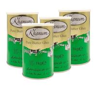 Khanum Graisse de beurre pure Ghee 4 x 1 kg - Graisse de beurre de haute qualité pour rôtir, cuisiner et cuire au four | Parfait pour frire, point de fumée élevé, sans additifs avec autocollant Kajal