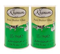 Khanum Pure Butter Ghee - Meilleure graisse au beurre pour rôtir et cuire dans un lot de 2 boîtes de 1 kg