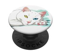 Khao Manee Rare Odd-Eye Race Thai Anime Chat Blanc PopSockets PopGrip Adhésif
