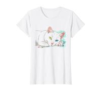 Khao Manee Rare Odd-Eye Race Thai Anime Chat Blanc T-Shirt Graphique avec Valeur