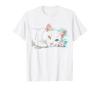 Khao Manee Rare Odd-Eye Race Thai Anime Chat Blanc T-Shirt Graphique avec Valeur