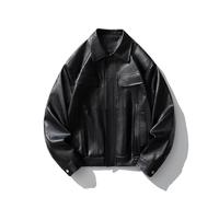 KHASCBNF Blouson Aviateur en Similicuir for Hommes | Manteau de motard zippé à revers, veste coupe-vent noire et marron