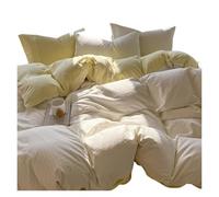 KHASCBNF Housse De Couette Coton Parure de lit à Rayures en Pur Coton lavé, Ensemble Housse Couette, Drap Confortable, taie d'oreiller Lin(Yellow Striped,King Size 4pcs)