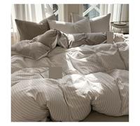 KHASCBNF Housse De Couette Coton Parure de lit à Rayures en Pur Coton lavé, Ensemble Housse Couette, Drap Confortable, taie d'oreiller Lin(Brown Striped,Twin 4pcs Big Sheet)