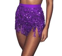 KHASCBNF Jupe A Franges Belly Dancer Wrap Tassel Sequin Skirt - Club & Midi Pleated Costume for Women(Purple)