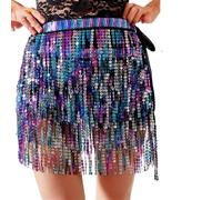 KHASCBNF Jupe A Franges Ceintures à Paillettes for Femmes, Jupe de Danse du Ventre, Costume Performance, Scintillantes, chaîne Pampilles, Clubwear(Blue)