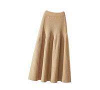KHASCBNF Jupe Longue en Maille Femmes Hiver Ample a-Ligne Jupe Midi décontracté élégant Bureau Dame à la Mode Tout-Match Solide plissé en Tricot(Beige,XL)