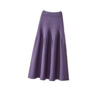 KHASCBNF Jupe Longue en Maille Femmes Hiver Ample a-Ligne Jupe Midi décontracté élégant Bureau Dame à la Mode Tout-Match Solide plissé en Tricot(Purple,3XL)