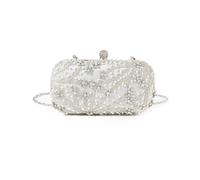 KHASCBNF Pochette Soirée Magnifique et brillant sac à main fait la avec strass incrustés de diamants motif fleurs perlées for fête mariage(Silver)