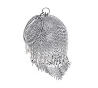 KHASCBNF Pochette Soirée Sacs de soirée à anneau circulaire main boule ronde en métal strass Pochette élégante Petits portefeuilles mariage(Silver)