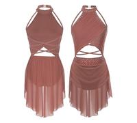 KHASCBNF Robe De Danse Lyrique Ballet for Femmes | Costumes de danse justaucorps lyrique de gymnastique en strass, sans manches, bretelles découpées