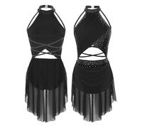 KHASCBNF Robe De Danse Lyrique Ballet for Femmes | Costumes de danse justaucorps lyrique de gymnastique en strass, sans manches, bretelles découpées