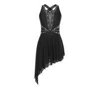 KHASCBNF Robe De Justaucorps Ballet sans Manches avec Strass for Femmes | Robe de patinage artistique, dos nu, ourlet irrégulier, Costumes de danse de compétition lyrique