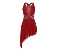 KHASCBNF Robe De Justaucorps Ballet sans Manches avec Strass for Femmes | Robe de patinage artistique, dos nu, ourlet irrégulier, Costumes de danse de compétition lyrique