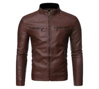KHASCBNF Vestes De Couleurs Unies for Hommes Veste Classique en Simili Cuir | Collier montant mâle moteur Slim multi poches mâle