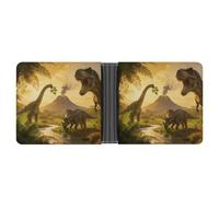 KHAUERBC Dinosaur Land Portefeuille en cuir synthétique ultra doux pour homme, facile à transporter, design compact, portefeuille en cuir synthétique pour homme, design classique à deux volets avec