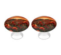 KHAUERBC Poignées d'armoire rondes en acier inoxydable avec vis, motif champ de fleurs de coquelicots rouges au coucher du soleil, 2,8 cm d'écart entre les trous - Boutons d'armoire pour commode