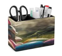 KHAUERBC Porte-stylo en cuir synthétique avec motif lapin et œuf de Pâques pour bureau à double compartiments. Porte-crayons multifonction pour cosmétiques de bureau. Support de télécommande 10,9 x