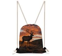 KHAUERBC Red Deer Bull Elk Sunset Sac à cordon résistant aux éclaboussures, sac de sport avec sangles réglables, sac à dos pour le sport, la gym, les voyages, la natation