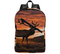 KHAUERBC Red Deer Bull Elk Sunset Sac à dos de randonnée fin et robuste pour ordinateur portable pour w nd, randonnée