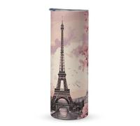 KHAUERBC Romantic Paris Tasse à café de voyage isotherme double couche en acier inoxydable avec poignée en forme de tour de Paris, 591 ml, convient pour les porte-gobelets de véhicule