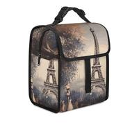 KHAUERBC Romantique Paris Tour Eiffel Sac à déjeuner double compartiment étanche Sac isotherme avec poignée pour le travail Voyage
